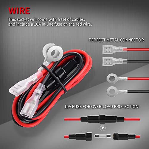 DaierTek Cigarette Lighter Socket DC 12V Car Cigarette Lighter 12 Volt Female Power Outlet Socket Replacement with Cover Wiring Harness for Automotive Truck RV Boat Motorcycle - Image 4