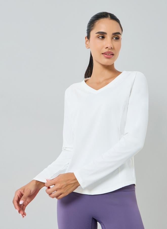 Styli Active Back Inverted U Shape Mesh Insert Long Sleeve Top - Image 1