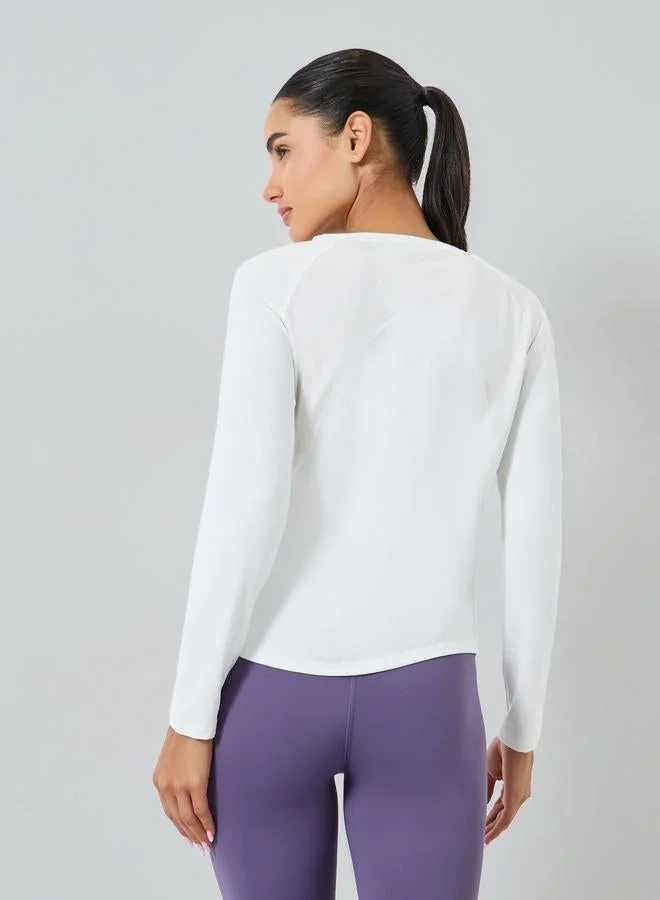Styli Active  Back Inverted U Shape Mesh Insert Long Sleeve Top for Women | Best Price UAE