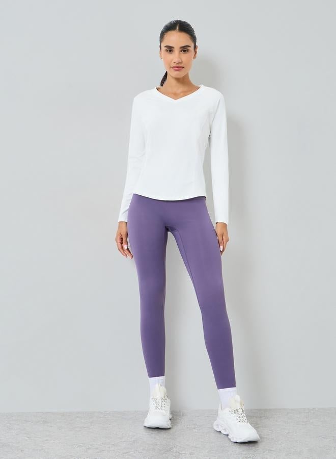 Styli Active Back Inverted U Shape Mesh Insert Long Sleeve Top - Image 2