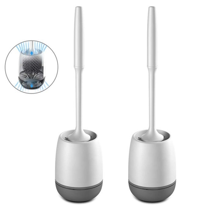 TOILET BRUSH AND HOLDER 2 PACK SETSILICONE TOILET CLEANING BRUSH WITH QUICK DRYING HOLDER FOR BATHROOM STORAGEGRAY WHITEFLOORINGMOUNTED WALL