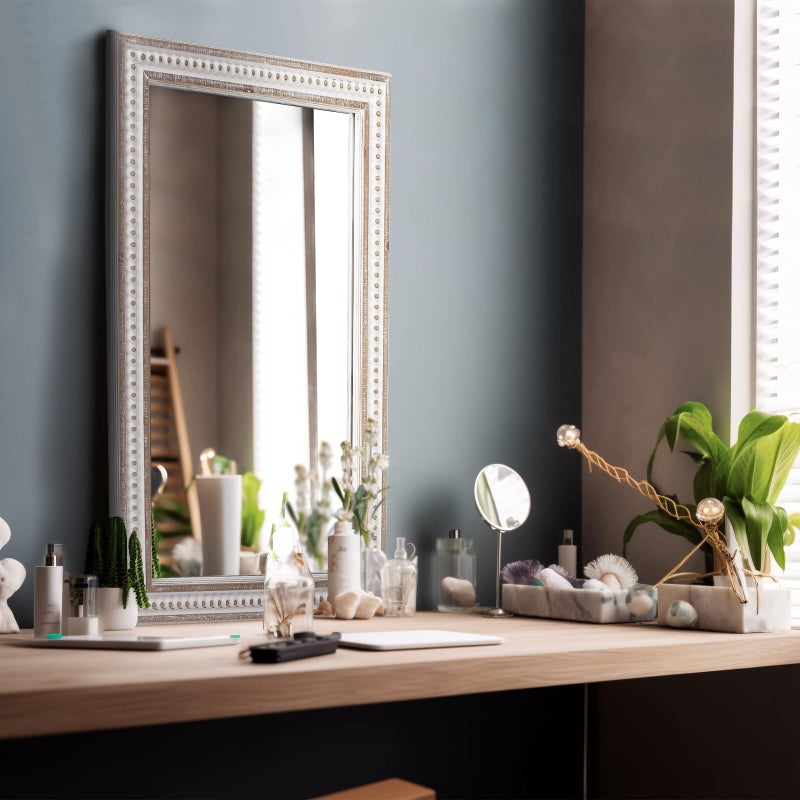Decointo Rectangle Mirror Wooden Bathroom Mirrors - 35x23'' Boho Rectangular Mirrors for Wall Rustic Farmhouse Decorative Mirrors for Bedroom, Living Room, Entryway - Vertical or Horizontal Hanging - Image 3
