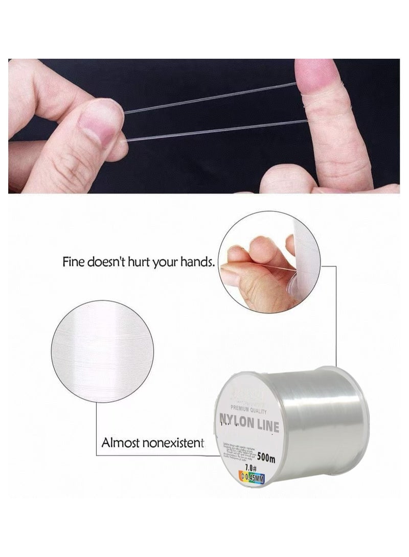 NYLON LINE Nylon String Fishing Line Cord Clear Fluorocarbon Strong Monofilament Wire Flexible Wear-resistant Super Pulling Force Cut for Hanging Decorations Beading Crafts Kite 500M Nylon String - Image 3