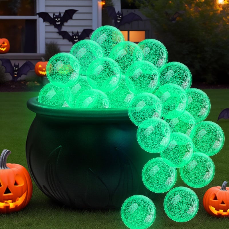 Yinder 24 Pcs Glow in the Dark Inflatable Balls Confetti Glitters Light up Beach Balls Blow up Pool Floating for Neon Halloween Party Games Pool Garden Decorations Outdoor - Image 2