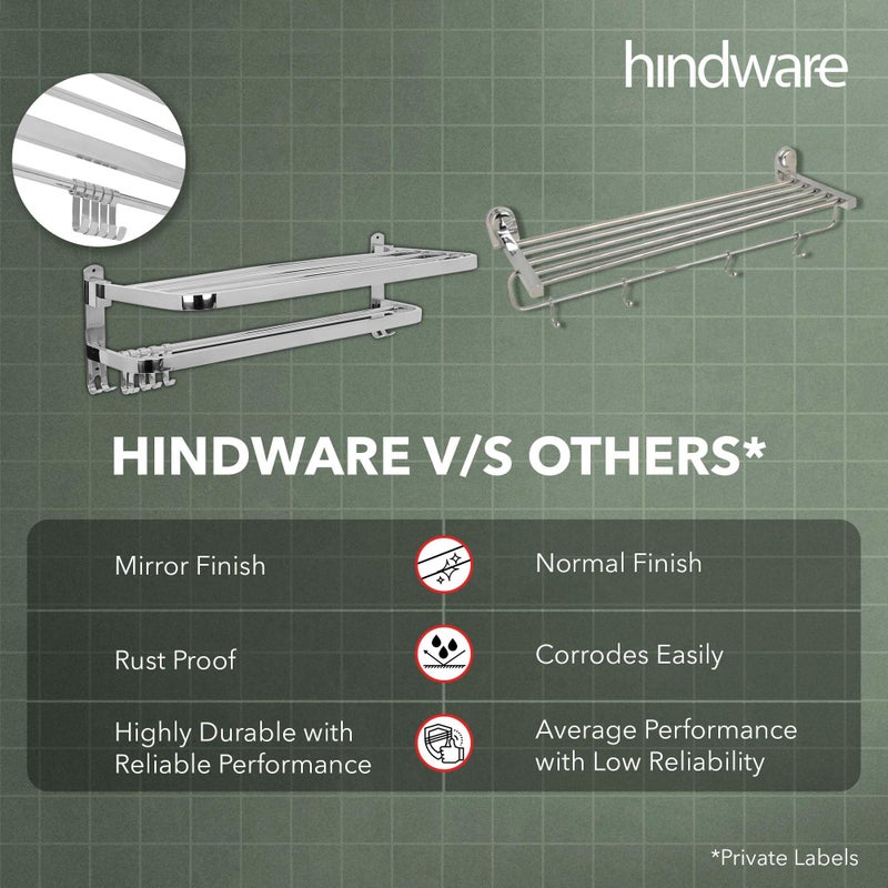 Hindware Bathroom Accessories-Stainless Steel 304 Grade Folding Towel Rack for Bathroom - Image 5