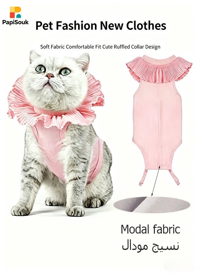 PapiSouk Cat Surgery Recovery Suit for Female Cat Breathable Surgical Recovery Shirt After Surgery Wear Anti Licking Wounds E-Collar Alternative for Female Cats Kitten M Pink - Image 1