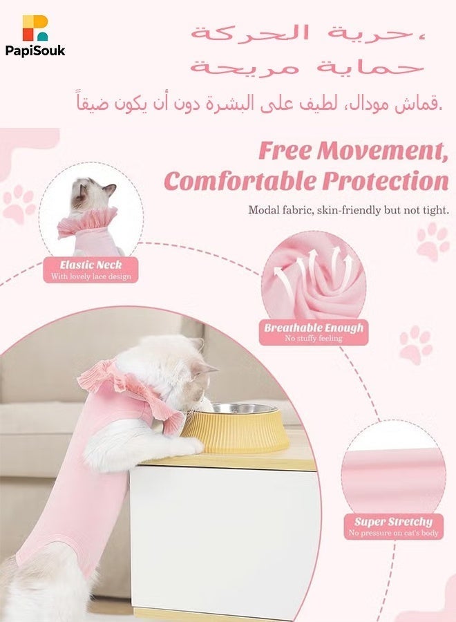PapiSouk Cat Surgery Recovery Suit for Female Cat Breathable Surgical Recovery Shirt After Surgery Wear Anti Licking Wounds E-Collar Alternative for Female Cats Kitten M Pink - Image 2