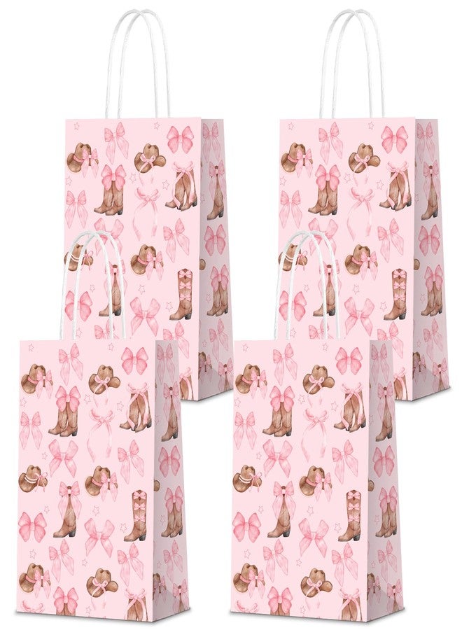 KERINGO 16 PCS Western Cowgirl Paper Bags Pink Bow Cowgirl Boot Hat Gift Bag with Handle Coquette Candy Goodie Treat Bag for Grocery Shopping Bags for Birthday Party Favors Supplies - Image 1