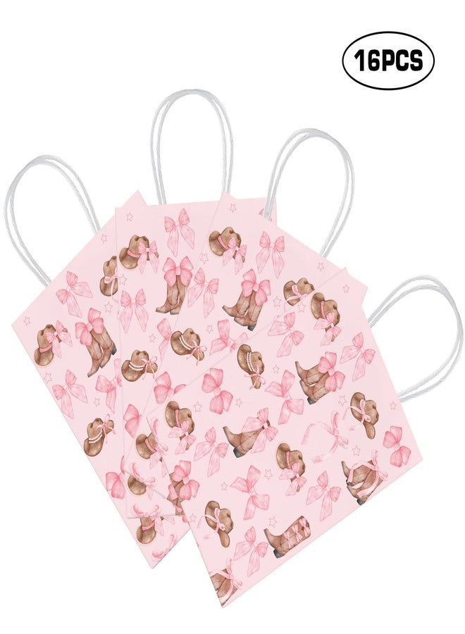 KERINGO 16 PCS Western Cowgirl Paper Bags Pink Bow Cowgirl Boot Hat Gift Bag with Handle Coquette Candy Goodie Treat Bag for Grocery Shopping Bags for Birthday Party Favors Supplies - Image 2