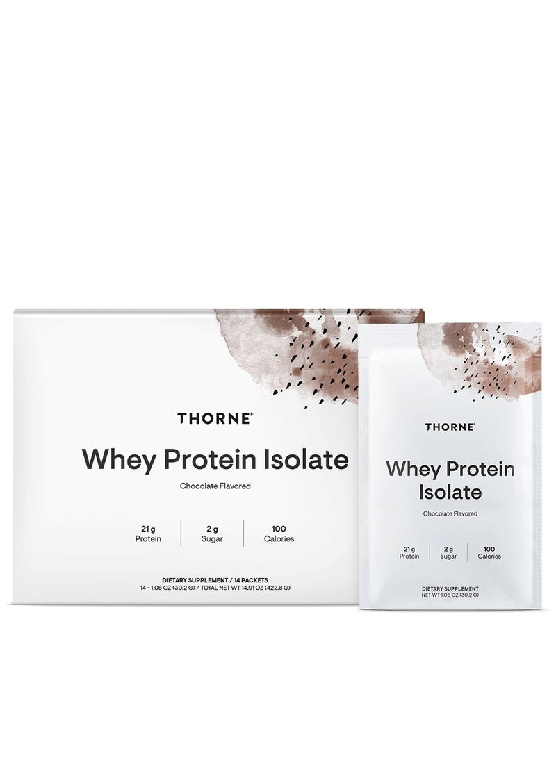 Thorne Whey Protein Isolate Chocolate Flavored 21 G Protein 2 G Suger 100 Calories Dietary Supplement 14 Packets - 14-1.06 OZ (30.2G) / Total Net WT 14.91 Oz (422.8 G) - Image 2