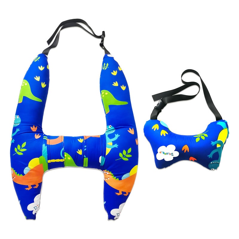 Ivtivfu H-Shape Car Seat Pillow for Kids (Blue Dinosaur), Kids Car Pillows for Sleeping, Child Car Sleeping Head Support, Travel Neck Rest Car Seat Pillow for Children Sleeping - Image 1
