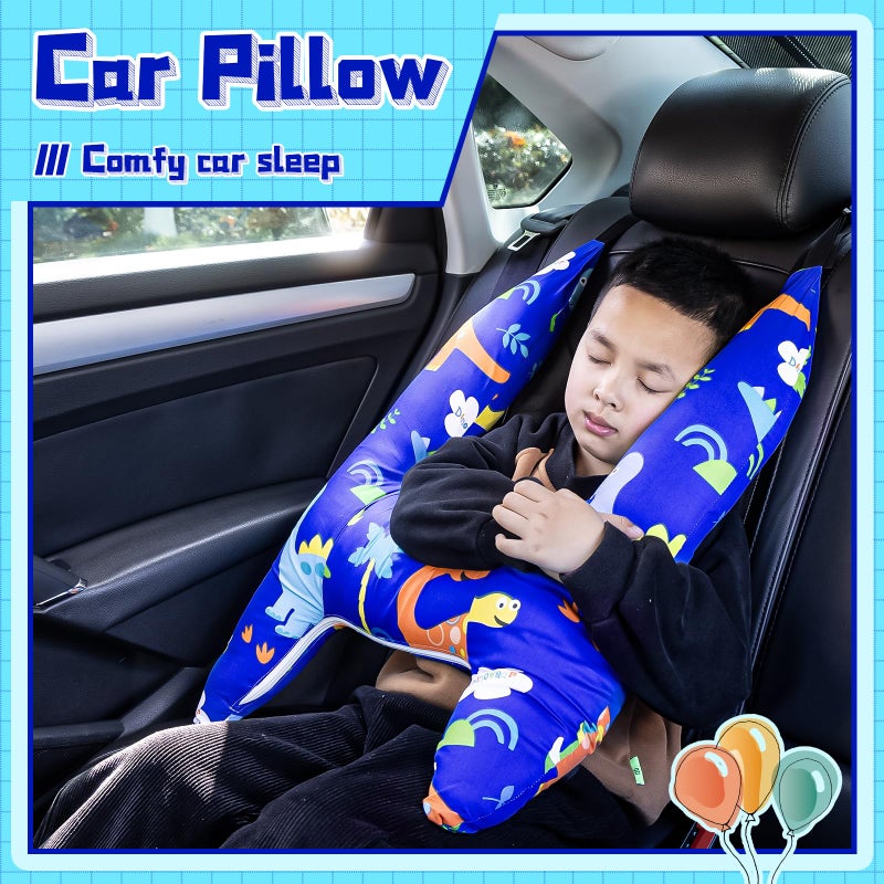 Ivtivfu H-Shape Car Seat Pillow for Kids (Blue Dinosaur), Kids Car Pillows for Sleeping, Child Car Sleeping Head Support, Travel Neck Rest Car Seat Pillow for Children Sleeping - Image 2