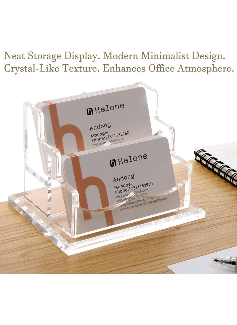 Excefore Acrylic Business Card Holder for Desk Business, Business Card Stand Business Card Display Holder, Clear Plastic Business Card Holder Display Office, Holds 100 Cards (2 Tier, 2 Slots)  - Image 2
