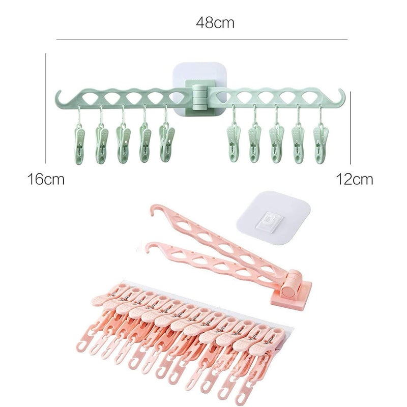 Fayby Plastic Clothes Drying Stand Hanger with Clip Self Adhesive Bathroom Wall Hanging Cloth Holder Baby ClothesTowel Hanging Stand for Innerwear Socks Clothes Peg Multicolor 1 - Image 2