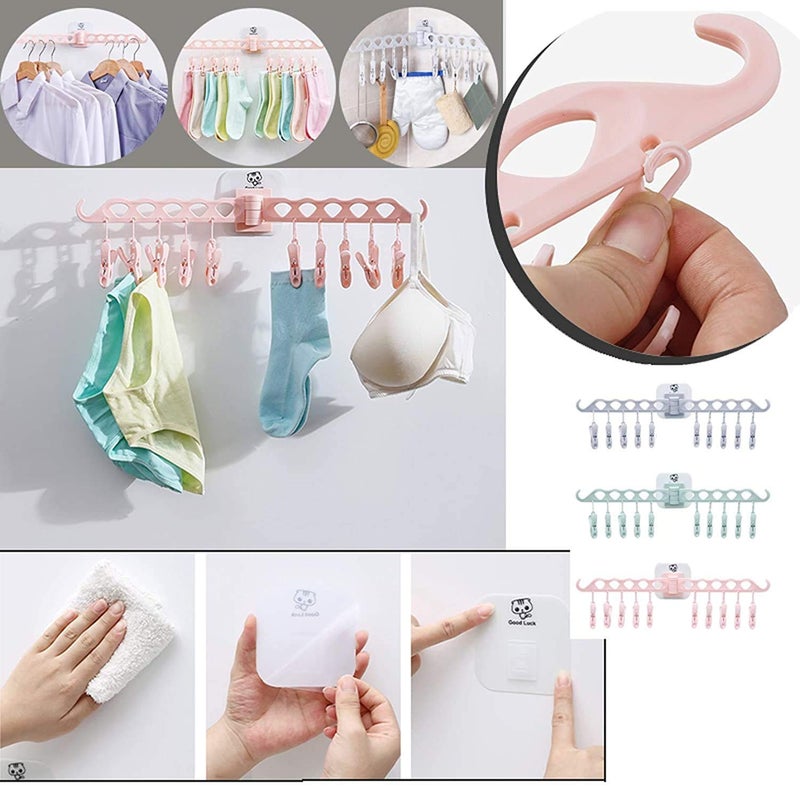 Fayby Plastic Clothes Drying Stand Hanger with Clip Self Adhesive Bathroom Wall Hanging Cloth Holder Baby ClothesTowel Hanging Stand for Innerwear Socks Clothes Peg Multicolor 1 - Image 3