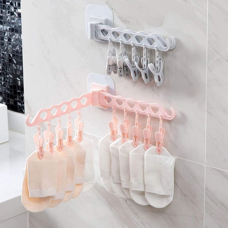Fayby Plastic Clothes Drying Stand Hanger with Clip Self Adhesive Bathroom Wall Hanging Cloth Holder Baby ClothesTowel Hanging Stand for Innerwear Socks Clothes Peg Multicolor 1 - Image 1
