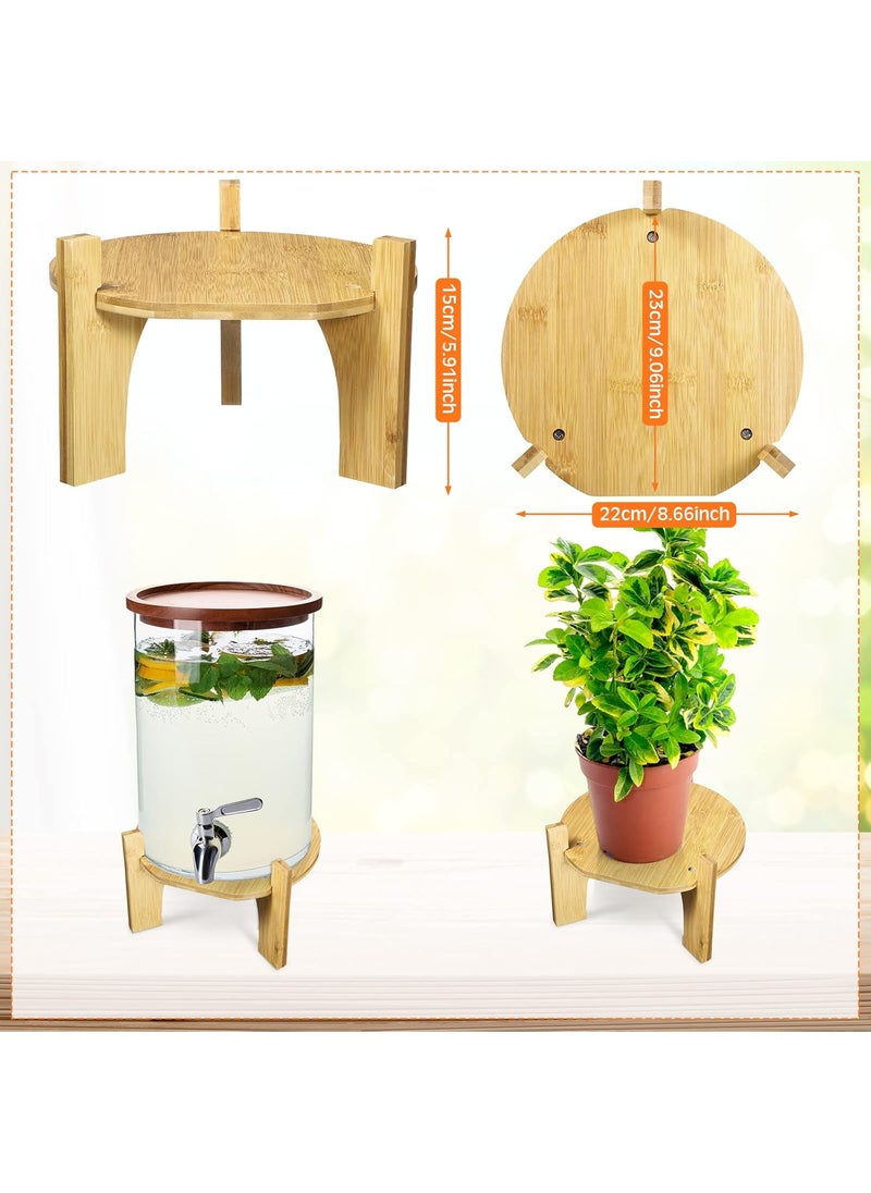 Nuenen Nuenen 3 Pieces Bamboo Wood Beverage Dispenser Stand Heavy Loaded Small or Large Dispensers Glass Jars Drink Fits 68 Inches Diameter Round Glass Jar Wood Color  - Image 2