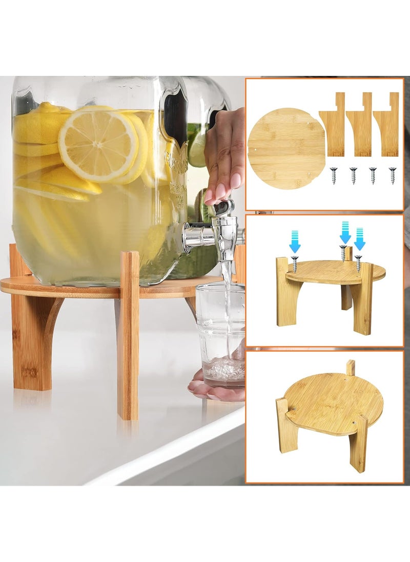 Nuenen Nuenen 3 Pieces Bamboo Wood Beverage Dispenser Stand Heavy Loaded Small or Large Dispensers Glass Jars Drink Fits 68 Inches Diameter Round Glass Jar Wood Color  - Image 3