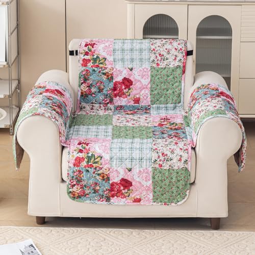 House of Quirk Quilted Polyester Sofa Cover Mat - Anti-Slip, Water-Resistant Couch Protector for Pets, Kids - Machine Washable Furniture Protector (Flora Jade, 60x185 cm, One Seater) - Image 2
