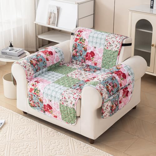 House of Quirk Quilted Polyester Sofa Cover Mat - Anti-Slip, Water-Resistant Couch Protector for Pets, Kids - Machine Washable Furniture Protector (Flora Jade, 60x185 cm, One Seater) - Image 1