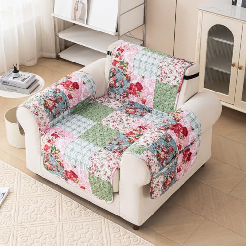 House of Quirk Quilted Polyester Sofa Cover Mat - Anti-Slip, Water-Resistant Couch Protector for Pets, Kids - Machine Washable Furniture Protector (Flora Jade, 60x185 cm, One Seater) - Image 3