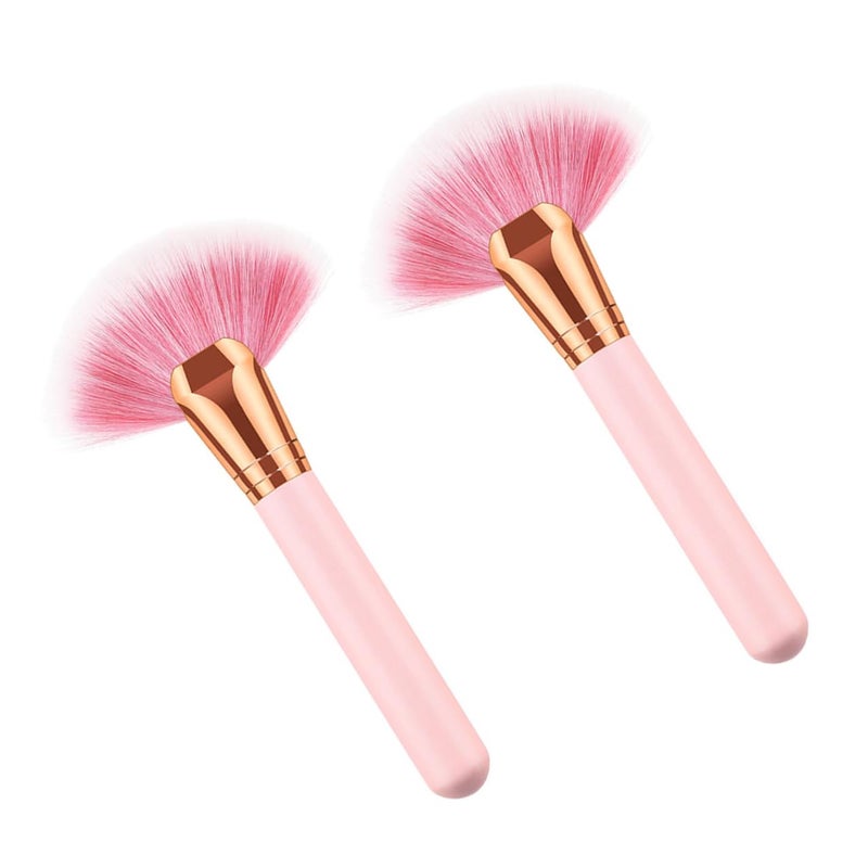 2pcs Wooden Handle Fan Makeup Brushes with Nylon Bristles Soft Powder Cosmetics Brushes for Women for Contouring and Highlighting - Image 5