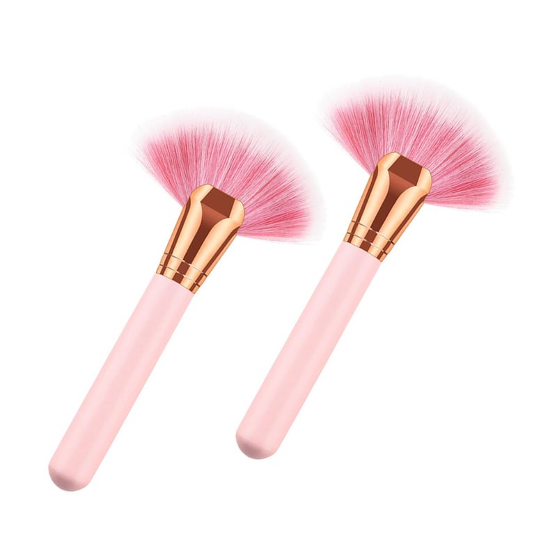 2pcs Wooden Handle Fan Makeup Brushes with Nylon Bristles Soft Powder Cosmetics Brushes for Women for Contouring and Highlighting - Image 4