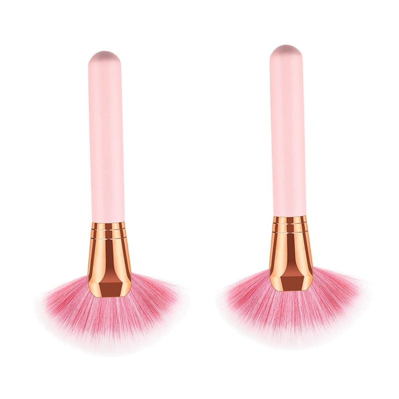2pcs Wooden Handle Fan Makeup Brushes with Nylon Bristles Soft Powder Cosmetics Brushes for Women for Contouring and Highlighting - Image 3