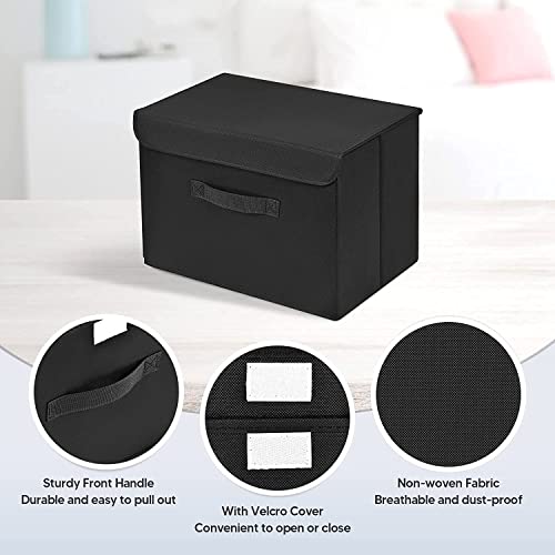 House of Quirk 3 Pack Foldable Storage Bin with Lid and Handle, Versatile Storage Baskets Boxes for Toys, Clothes, Papers, Books, Makeups (Black) - Image 2