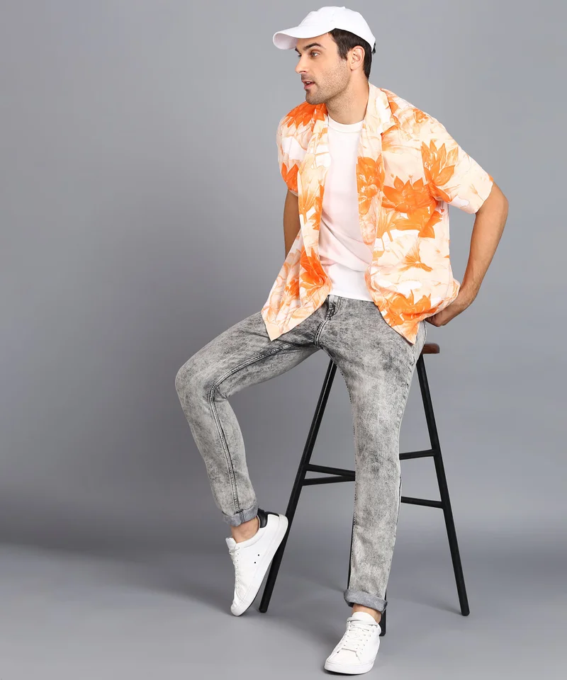 Urbano Fashion  Urbano Fashion Men's Ice Grey Regular Fit Washed Jeans Stretchable  | Best Price UAE