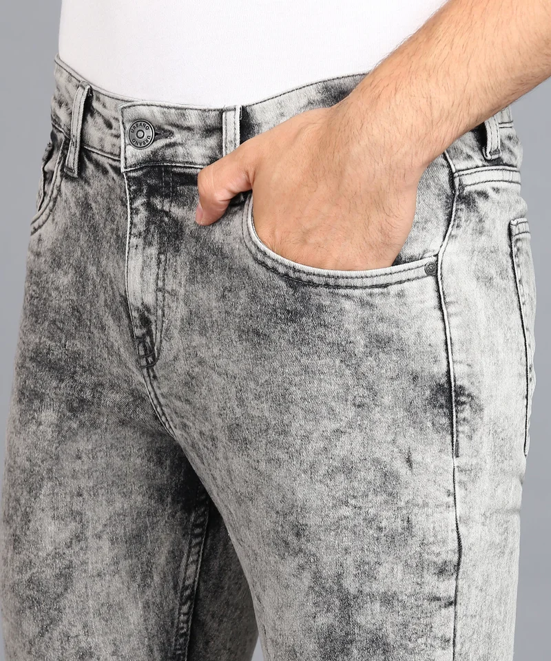 Urbano Fashion  Urbano Fashion Men's Ice Grey Regular Fit Washed Jeans Stretchable  | Best Price UAE