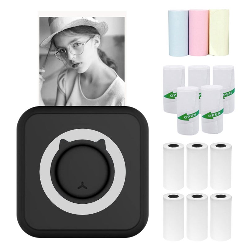 All-in-one Photo Printer Multifunction Portable Printer Wireless Instant Mini Printer Support BT Connection for Smartphone with 6 Thermal Paper Rolls+5 Self-adhesive Paper Rolls+3 Color Thermal Paper - Image 1