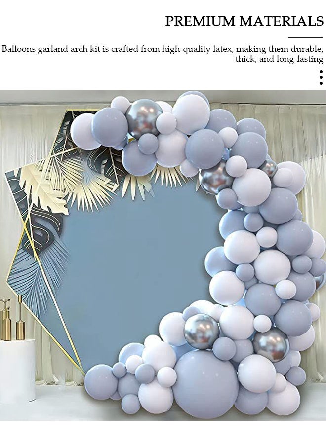 DUNISO 143 قطعة طقم قوس بالون جارلاند باللونين الأزرق والرمادي مجموعة من بالونات اللاتكس لحفلات الزفاف وأعياد الميلاد وحفلات افتتاح المدرسة وحفلات الزفاف - Image 4