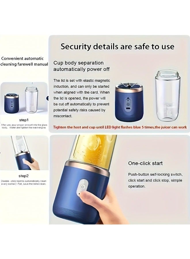 HOMESTAR Portable Blender, Blender Juicer Juice Cup Fruit Blender Portable Fruit Cup, USB Rechargeable Personal Size Juice Cup, Personal Blender for Smoothies and Smoothies, 400ml Travel Juice Cup - Image 3