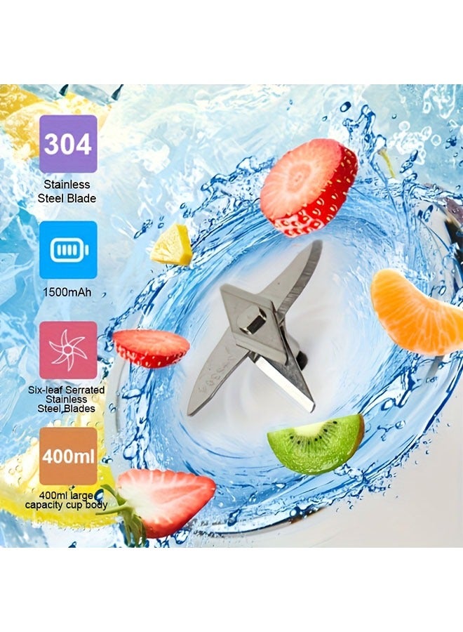 HOMESTAR Portable Blender, Blender Juicer Juice Cup Fruit Blender Portable Fruit Cup, USB Rechargeable Personal Size Juice Cup, Personal Blender for Smoothies and Smoothies, 400ml Travel Juice Cup - Image 5