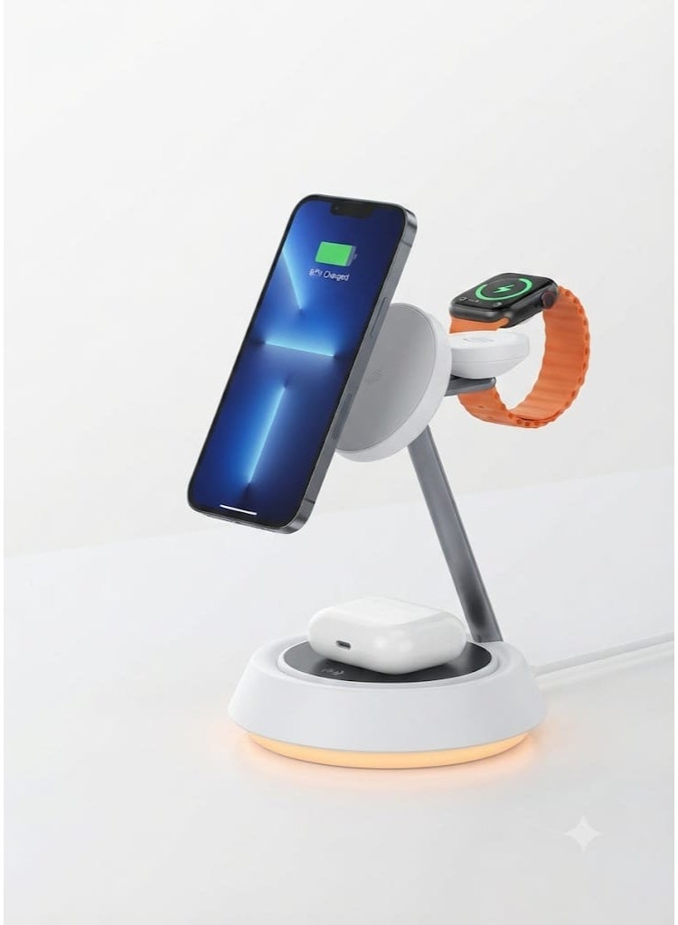 حامل الشحن اللاسلكي المغناطيسي WiWU Power Air 3 في 1، محطة شحن سريع لأجهزة iPhone و Apple Watch و AirPods - Image 1