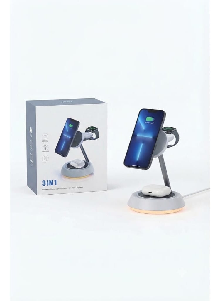 حامل الشحن اللاسلكي المغناطيسي WiWU Power Air 3 في 1، محطة شحن سريع لأجهزة iPhone و Apple Watch و AirPods - Image 2