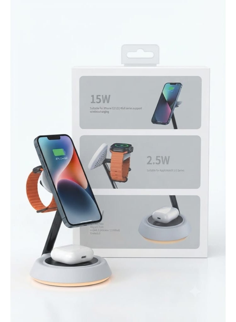 حامل الشحن اللاسلكي المغناطيسي WiWU Power Air 3 في 1، محطة شحن سريع لأجهزة iPhone و Apple Watch و AirPods - Image 3
