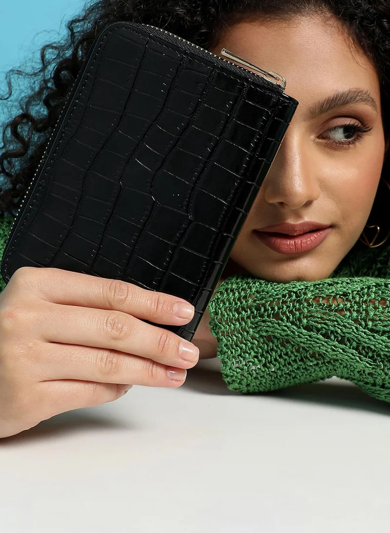 Haute Sauce  Black Textured Vegan Leather Wallet for Women | Best Price UAE