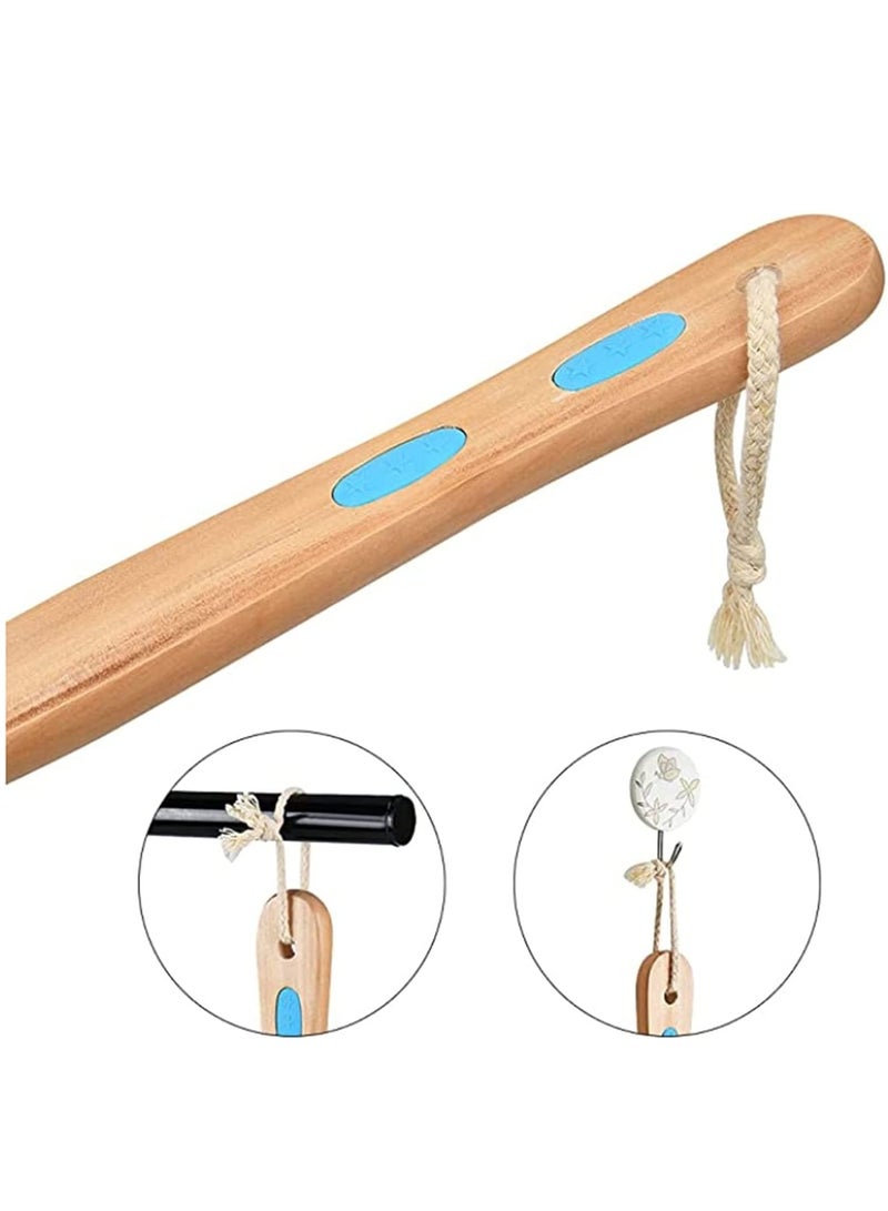 SYOSI Exfoliating Shower Brush, Bath Body Brush for Wet and Dry Use, Double Sided Bath Back Cleaning Scrubber with Soft and Stiff Bristles, Cleaner Brushes with Long Wooden Handle for Men Women - Image 3