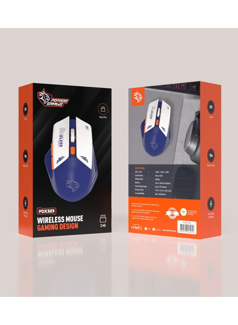 porodo Wireless Mouse 2.4G Nano USB with 10m Rage and 1600 DPI / Power Saving Technology / Gaming Design - Blue  - Image 4