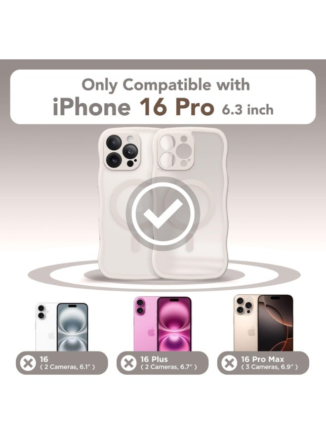 CAPRARO for iPhone 16 Pro Case for Women Girls, Upgraded [Full Camera Protection] [Compatible with MagSafe] Cute Wave Translucent Matte Phone Case for iPhone 16 Pro, Off White - Image 2