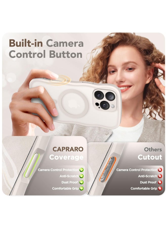 CAPRARO for iPhone 16 Pro Case for Women Girls, Upgraded [Full Camera Protection] [Compatible with MagSafe] Cute Wave Translucent Matte Phone Case for iPhone 16 Pro, Off White - Image 5