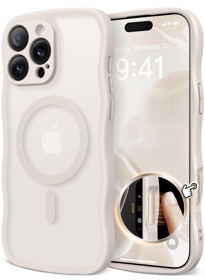 CAPRARO for iPhone 16 Pro Case for Women Girls, Upgraded [Full Camera Protection] [Compatible with MagSafe] Cute Wave Translucent Matte Phone Case for iPhone 16 Pro, Off White - Image 1