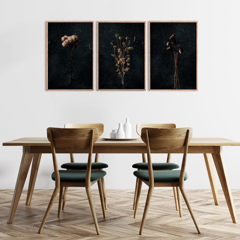 Ausril Moody Dark Orange Floral Framed Canvas Wall Art Set, Minimalist Wildflower Wall Decor, Black Flower Botanical Wall Painting, Modern Illustration Art Print Living Room, Bedroom, Office 36"x24"x3 - Image 4