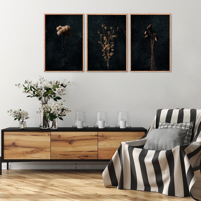 Ausril Moody Dark Orange Floral Framed Canvas Wall Art Set, Minimalist Wildflower Wall Decor, Black Flower Botanical Wall Painting, Modern Illustration Art Print Living Room, Bedroom, Office 36"x24"x3 - Image 5