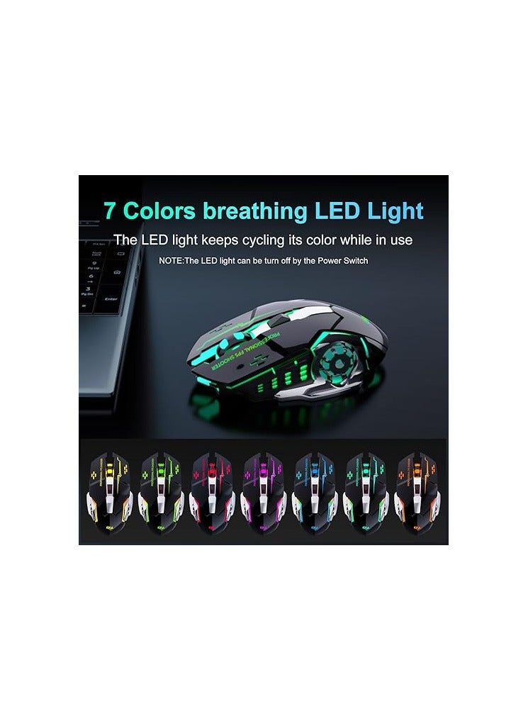 وايرلس ماوس ألعاب لاسلكي قابل لإعادة الشحن بنقرة صامتة مع 6 أزرار، 3 مستويات DPI قابلة للتعديل، أضواء LED ملونة لأجهزة الكمبيوتر المحمول، iPad، MacOS، الكمبيوتر الشخصي، Windows، Android (أسود) - Image 4