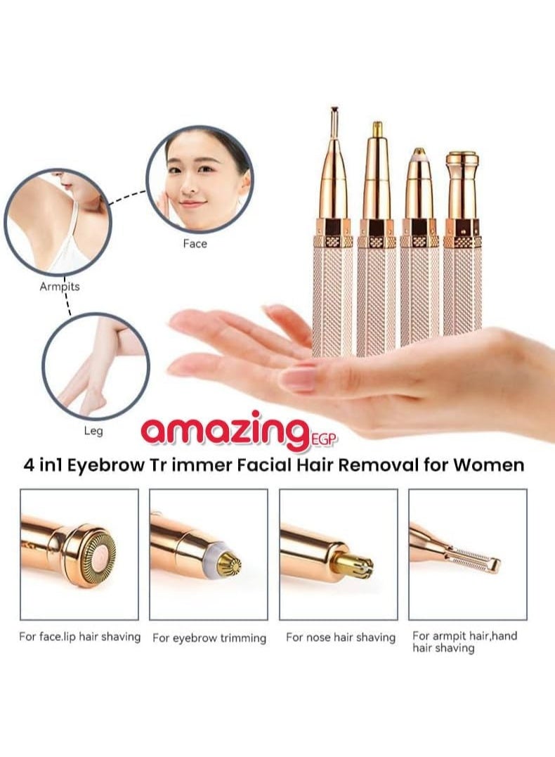 أمازينج. إي جي بي AmazingEGP | جهاز إزالة شعر الوجه الكهربائي 4 في 1 للنساء، قابل لإعادة الشحن عبر منفذ USB، محمول، مزود بإضاءة LED مدمجة، ورؤوس قابلة للتبديل لتشذيب الحواجب - Image 4