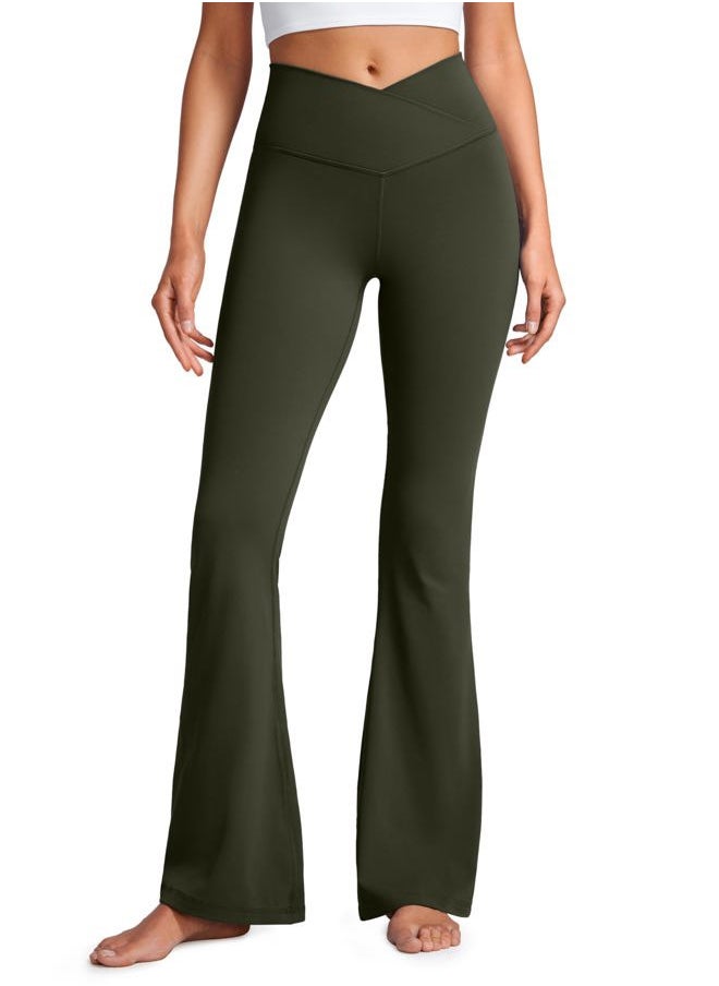 CRZ YOGA - Butterluxe Crossover Flare Leggings for Women 31" - High Waist V Cross Bootcut Bell Bottoms Tummy Control Yoga Pants Olive Green Small - Image 1