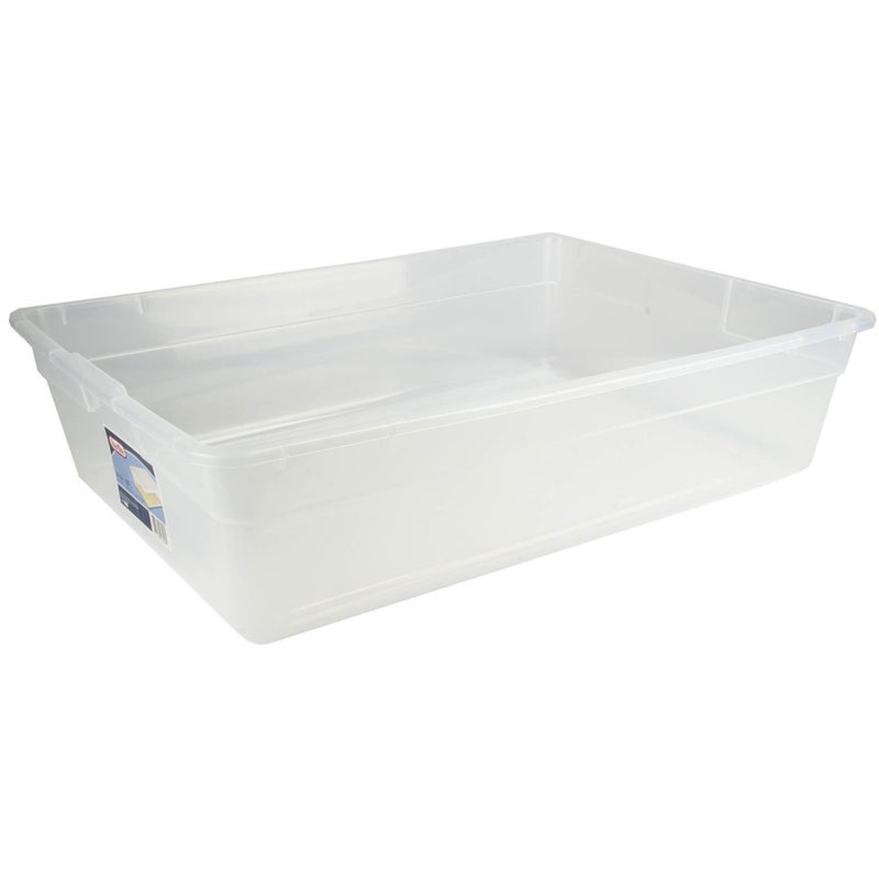 Sterilite 28 Qt Underbed Storage Box, Stackable Bin with Lid, Plastic Container to Organize, Bedroom, Clear Base and White Lid, 1-Pack - Image 1